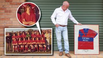 David Cole holds his brother Paul's (inset) Wests Figtree jersey from 1988. The well-known football identity recently lost his battle with cancer. Main picture by Adam McLean, inset by Rob Noakes