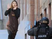 Siege hostage Elly Chen runs from the Lindt Chocolat cafe in Martin Place. Picture: AAP Image/Joel Carrett