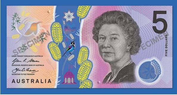 Signature side of the new $5 note unveiled by the Reserve Bank of Australia. Picture: RBA.