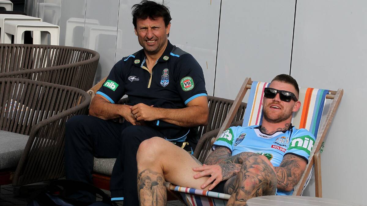 We need to talk: Blues coach Laurie Daley sought out Josh Dugan for a chat at The Star. Photo: Ben Rushton