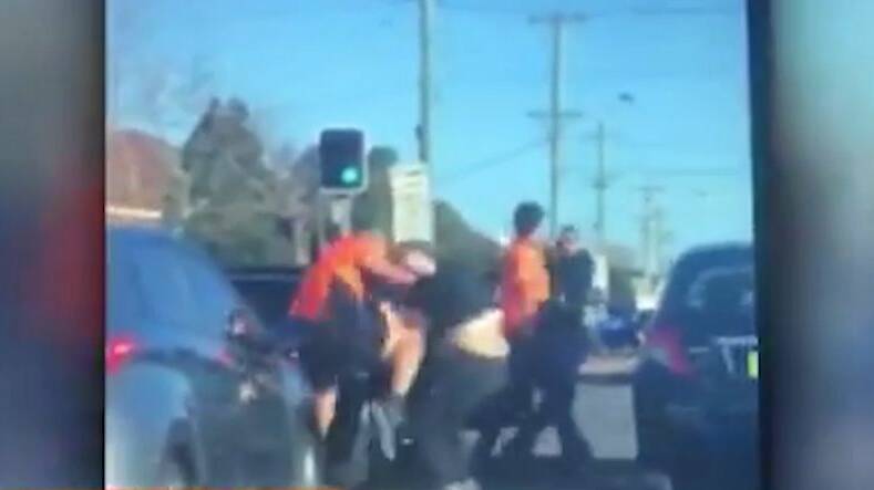 Two groups of men became involved in a violent confrontation in Merrylands.  Photo: Channel Seven