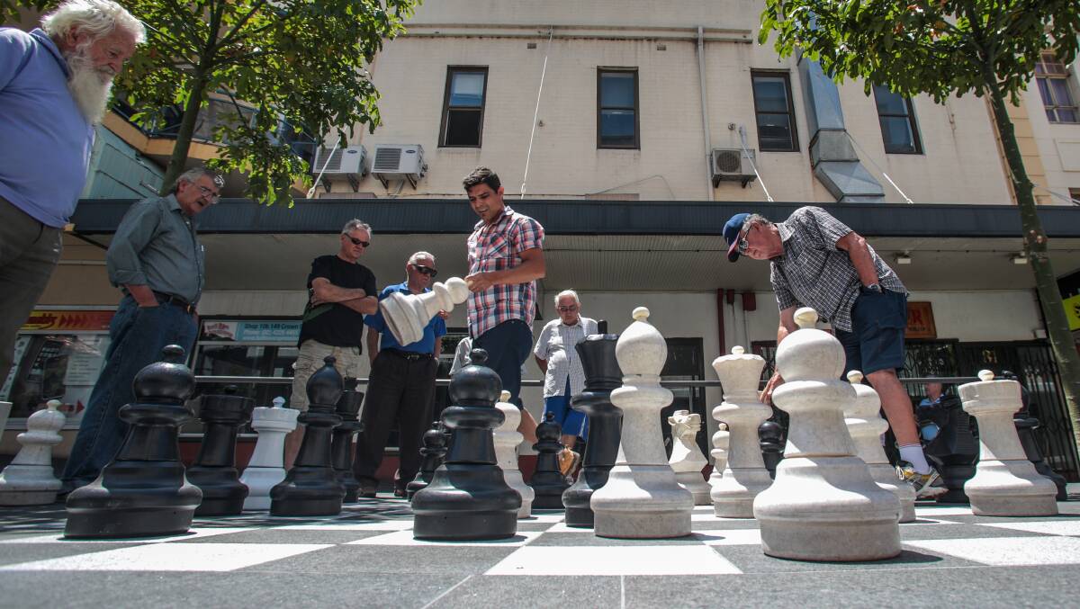 Crown Street Mall's new public chess board was opened in January. Picture: ADAM McLEAN