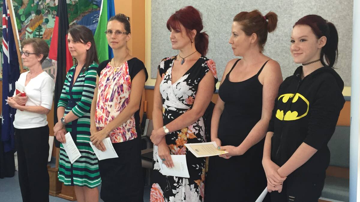Eileen Gallagher, Sarah Brown, Catherine Davina,  Joanne  Price, Clair Simpson, Lily Simpson at Kiama's citizenship ceremony. Picture: supplied