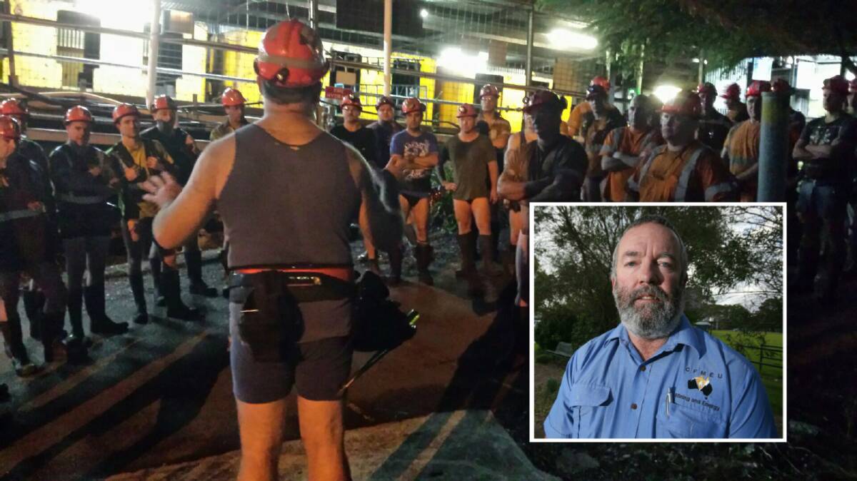 Appin miners at the now-controversial undie protest in early March. Inset: Dave McLachlan