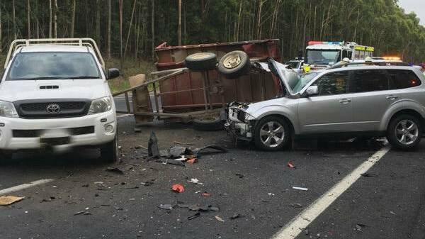 The crash scene on the Princes Highway at Tomerong. Picture: South Coast Register
