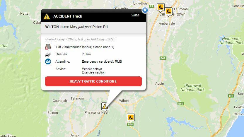 Traffic heavy on Hume Motorway at Wilton after truck crash
