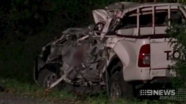 A Toyota Hilux crashed in Peats Ridge on Friday night, killing two people. Photo: Nine News