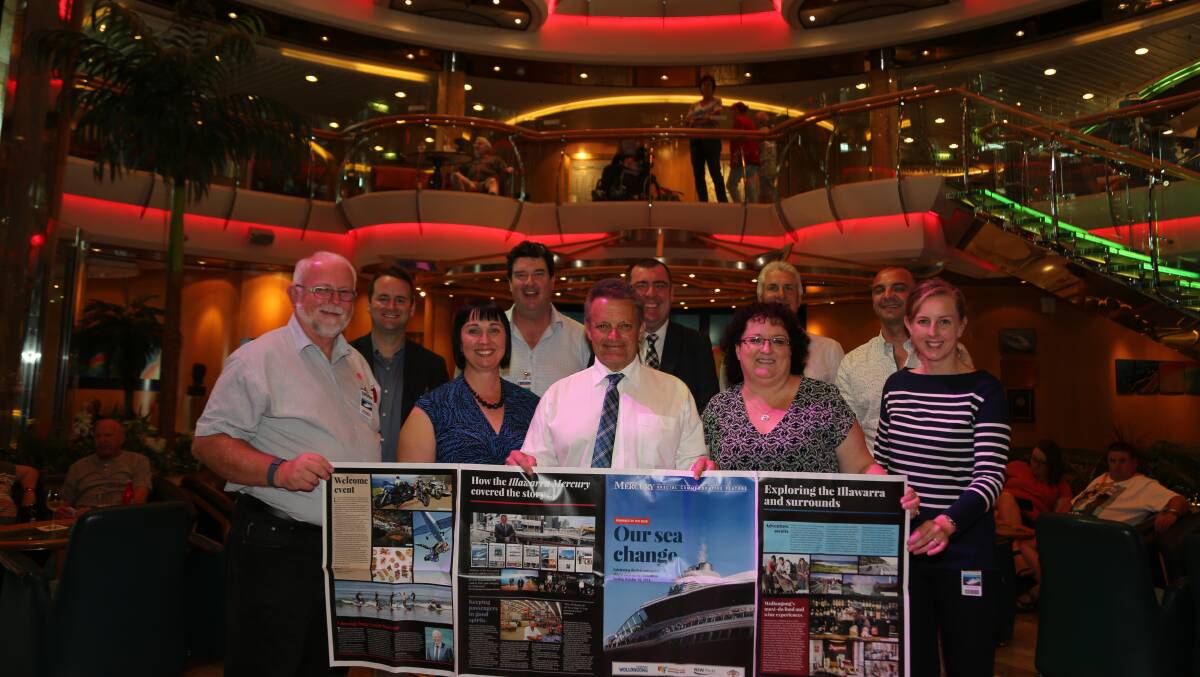 Dream realised: Directors of Destination Wollongong were able to stand on board Radiance of the Seas and soak in the significance of the day. Picture: Greg Ellis.