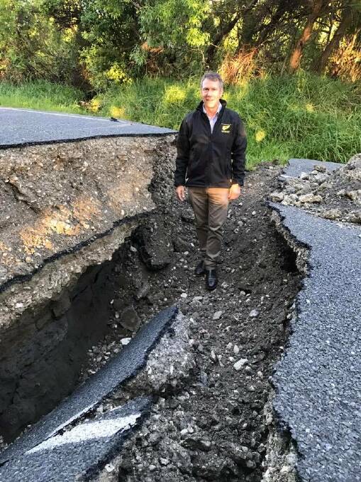 "This is far as we can get on the road south to Kaikoura at Tirohunga flat. It's going to take a lot of work to repair, extensive cracking in other places and bridges out of action." Picture: Stuart Smith MP, Facebook