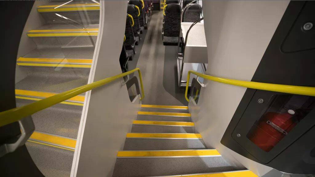 The stairs on the new trains are easier to climb than on the state's old V-sets. Picture: Janie Barrett