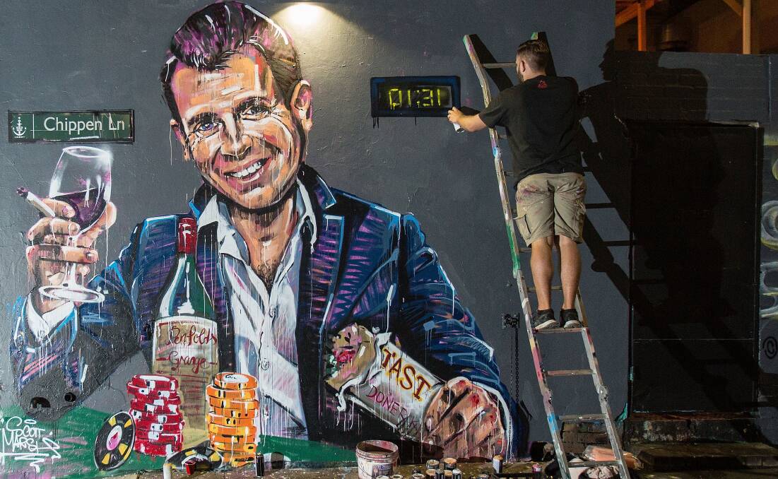 Scott Marsh's mural of NSW Premier Mike Baird against Sydney's lockout laws.  Picture: COLE BENNETTS