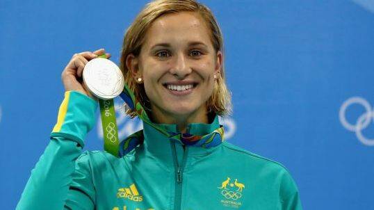 Madeline Groves with her silver medal for the 200m butterfly in Rio.  Photo: Al Bello