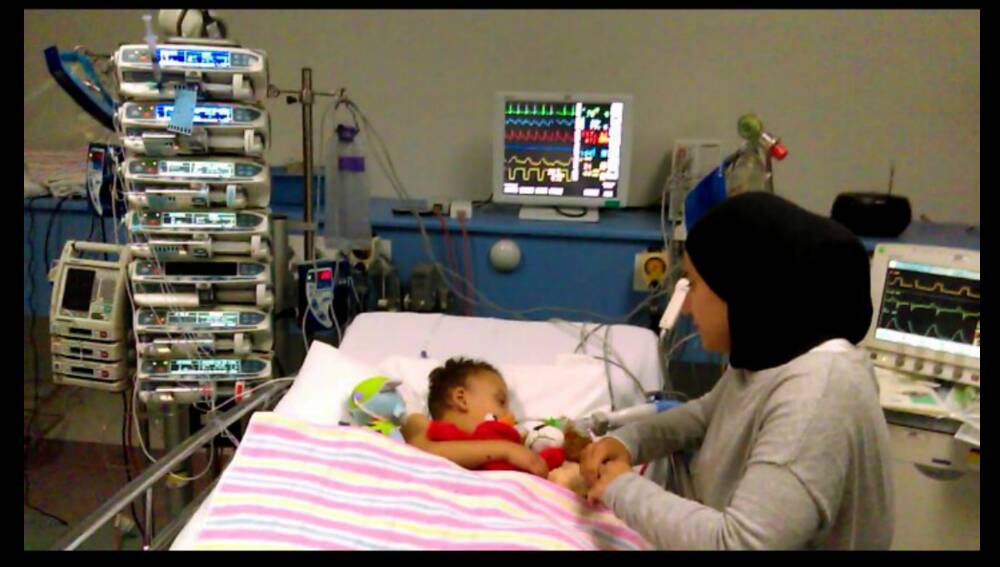 Sheima Morsi with Hamza at Randwick children's hospital. Picture: SUPPLIED