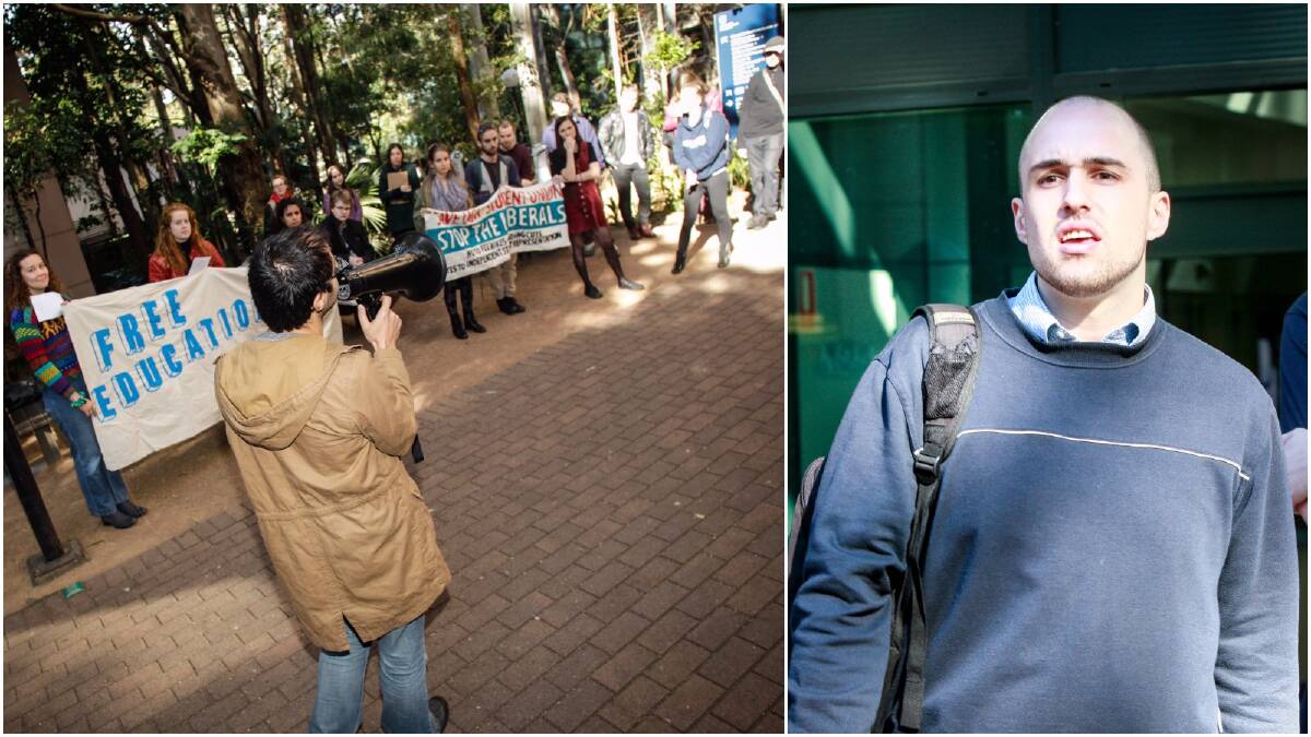 A student union protest earlier this month. Right: Jasper Brewer