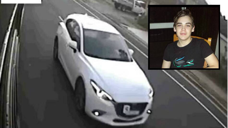 Police believe identifying this white Mazda 3 will help identify those responsible for Brayden's murder. Photo: NSW Police Inset: Brayden Dillon