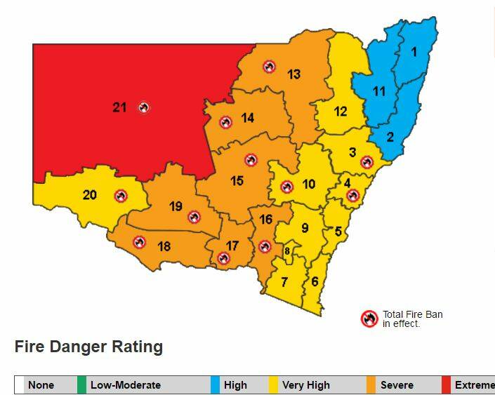 A total fire ban has been imposed across most of NSW. The Illawarra is under a 'very high' fire danger rating. Illustration: NSW Rural Fire Service