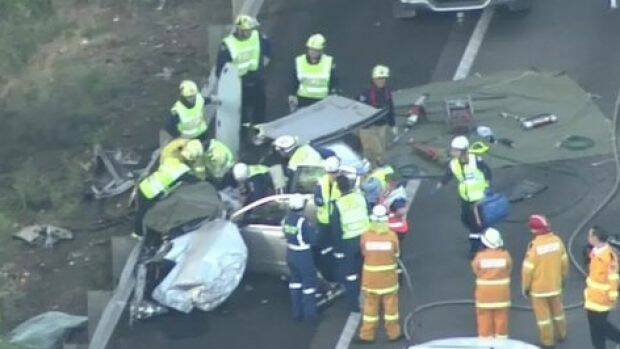 Crash on the Hume Highway at Pheasants Nest on March 7.  Photo: Nine News