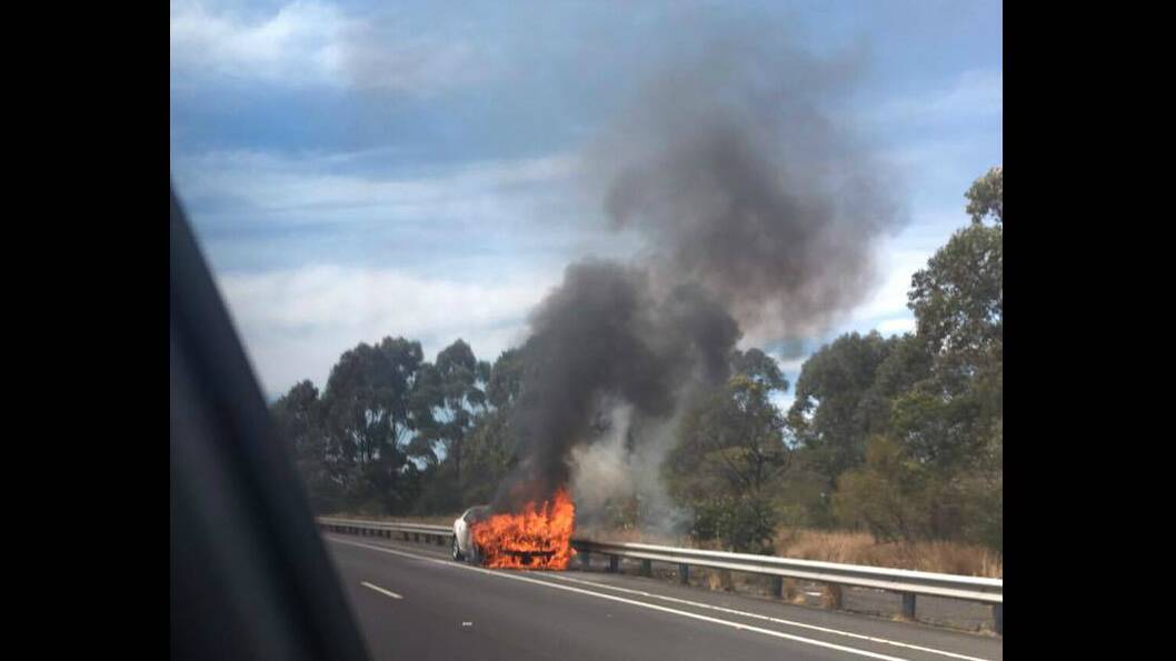 Sounthbound lanes on the M1 have closed due to a car fire. Picture: LAUREN DUCK