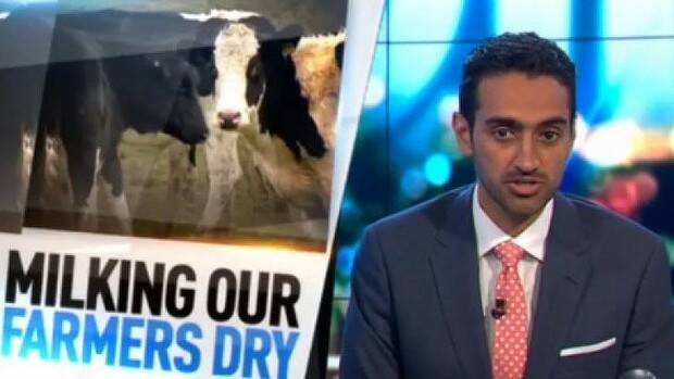 Waleed Aly: "Farmers have told us that the best way to lend them a hand is to pay an extra few cents for Australian-produced, brand name milk." Photo: Channel 10/The Project