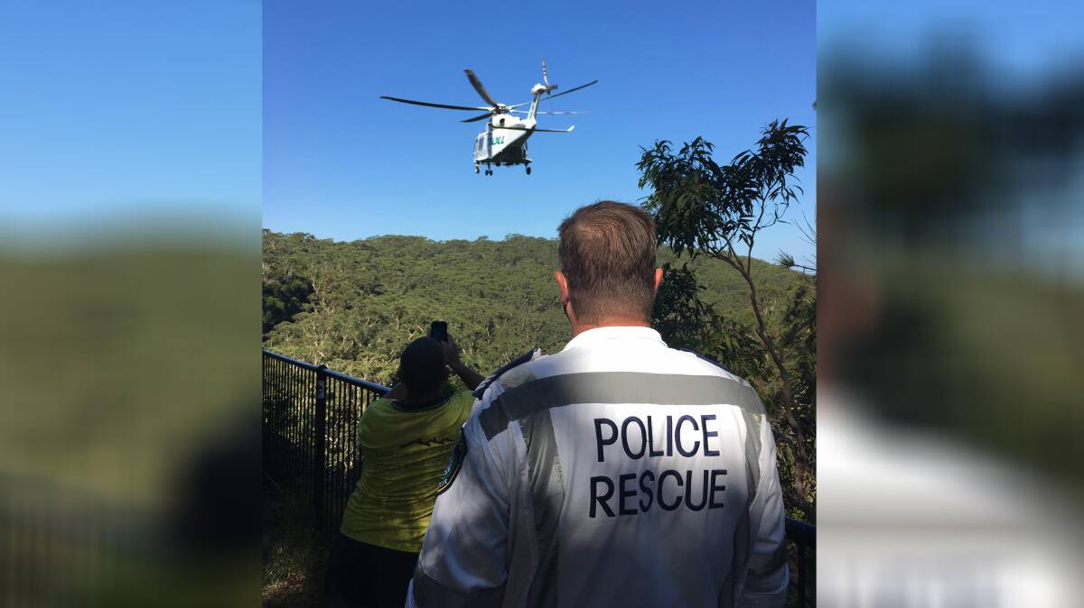 The Illawarra Police Rescue Squad was called to Kelly Falls at Helensburgh to assist with the rescue of a teenager. However, the presence of NSW Ambulance rescue helicopters meant the skills of police weren't required. Picture: Illawarra Police Rescue Squad 
