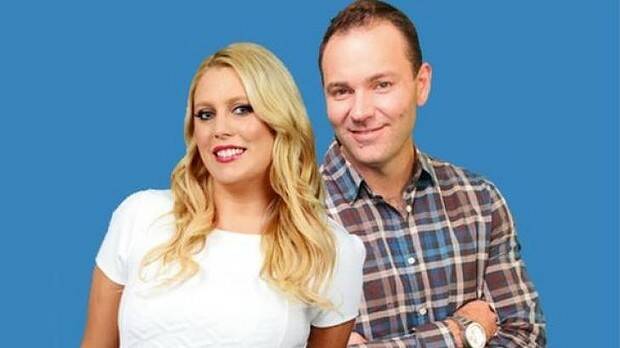 She's back ... Greig with breakfast co-host Travis Winks. Photo: 96.5 Wave FM