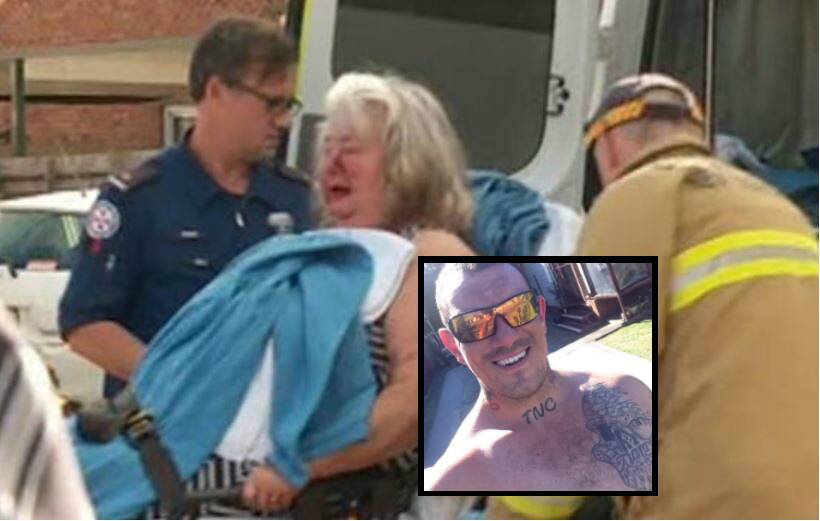 James Uhr's mother is treated by paramedics after her son allegedly attacked her. Photo: Top Notch Video Inset: James Uhr
