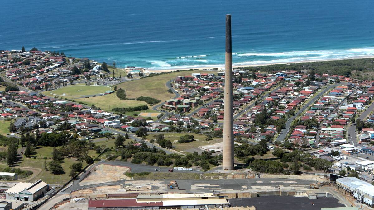 The Port Kembla stack was demolished on February 20, 2014. Picture: Kirk Gilmour