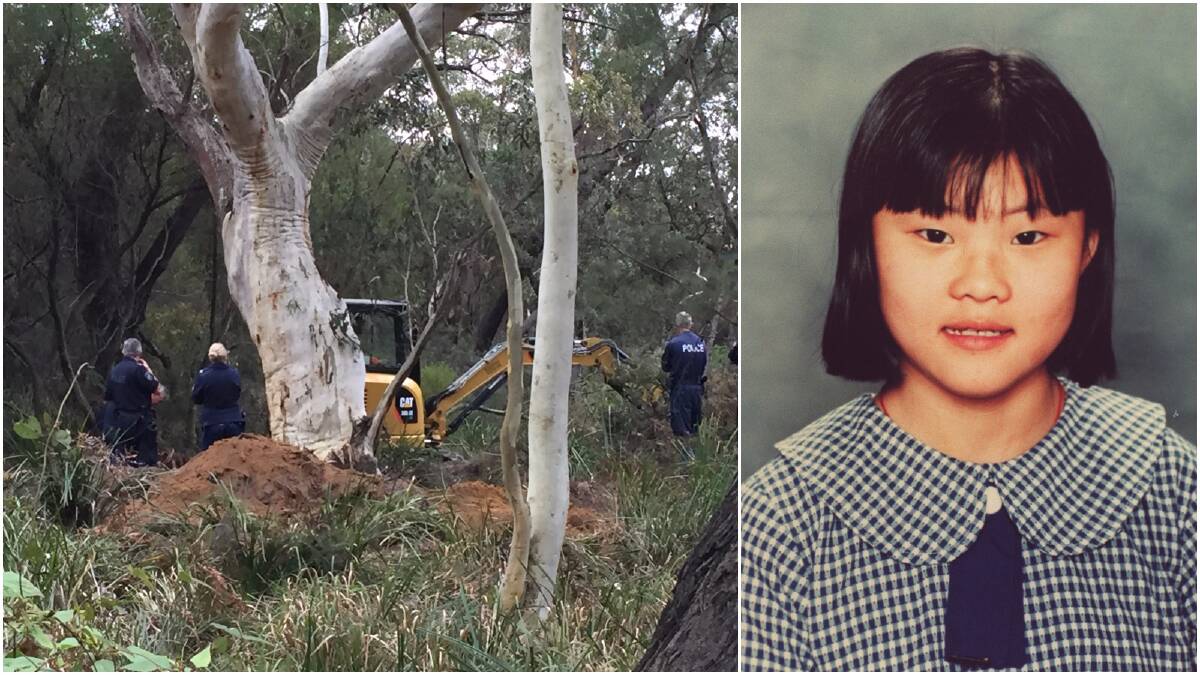 Police search bushland at Cataract on Monday morning for the body of missing schoolgirl Quanne Diec (right). Picture: ADAM McLEAN