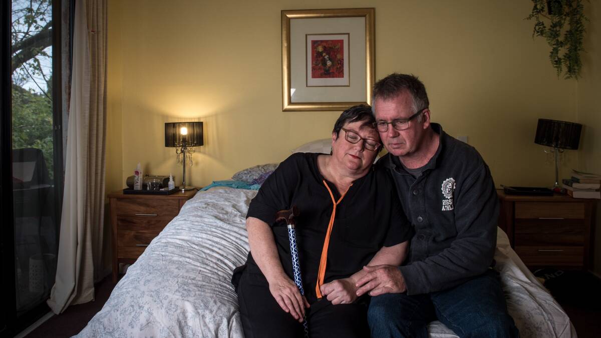Julie Davey and her husband Peter were left in dire straits when his carer's payments from Centrelink were cut off abruptly. Picture: PENNY STEPHENS