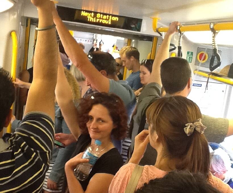 This photo of a crowded Sydney-Wollongong service was taken by Wollongong City Councillor Vicki Curran in 2013. Crowding was caused by the cancellation of a previous service.