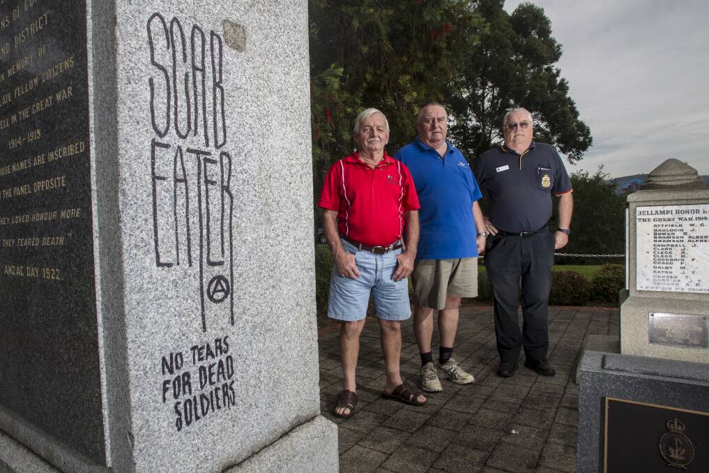 In April vandals deface the cenotaph at Corrimal, scrawling the name of little-known punk band Scab Eater on the monument. Picture: Christopher Chan