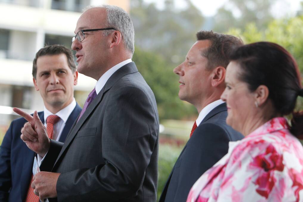 Keira MP Ryan Park, NSW Opposition Leader Luke Foley, Wollongong candidate Paul Scully,  and Shellharbour MP Anna Watson at the launch of the party's jobs plan for the region. Picture: Sylvia Liber