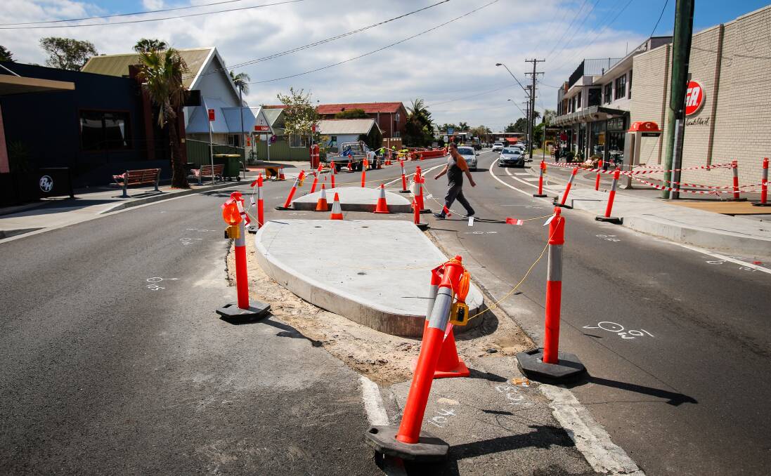 Do it again: A traffic island installed by Wollongong City Council in the Thirroul CBD will need to be re-done because it was not approved by Roads and Maritime Services. Picture: Adam McLean
