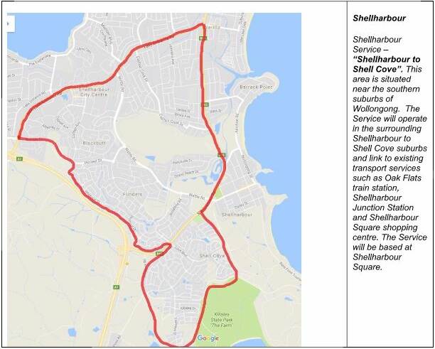 The Shellharbour on demand transport trial zone.