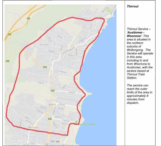 The zone for the Thirroul on demand transport trial.