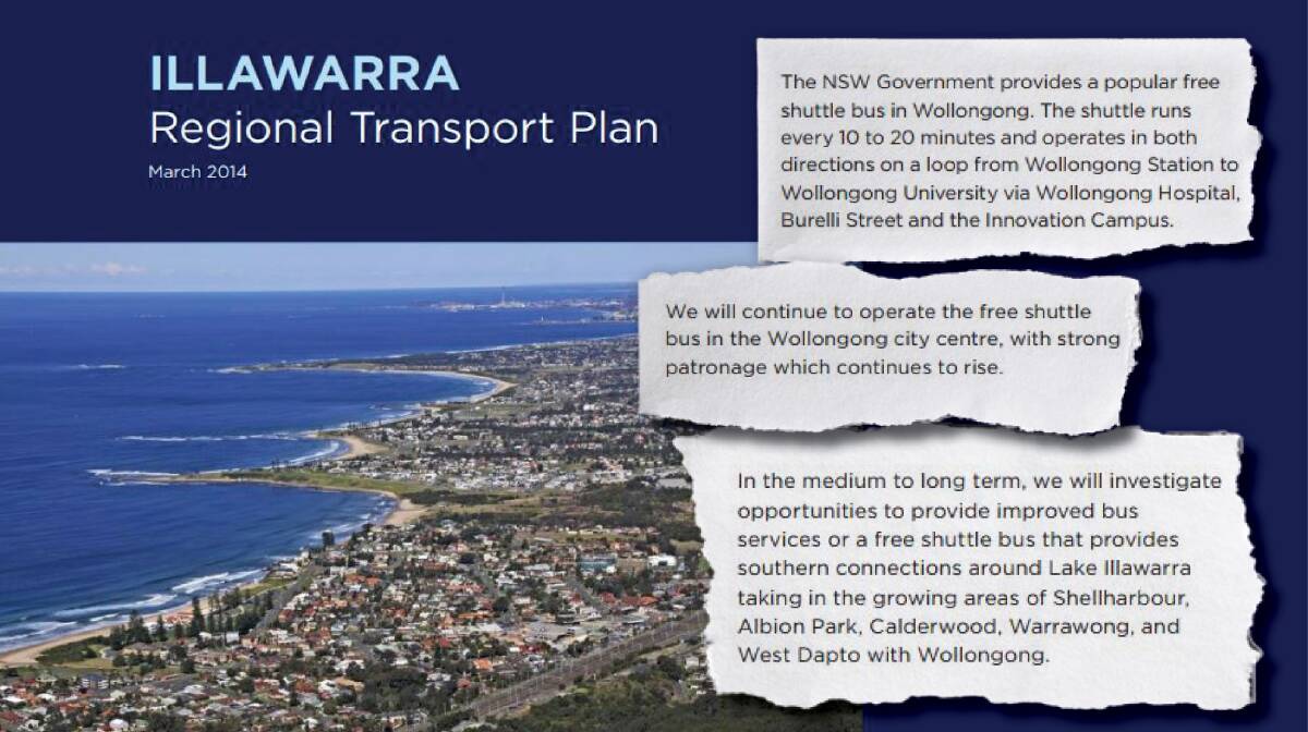 The statements from the government's own transport plan for the Illawarra support the idea of a free shuttle.