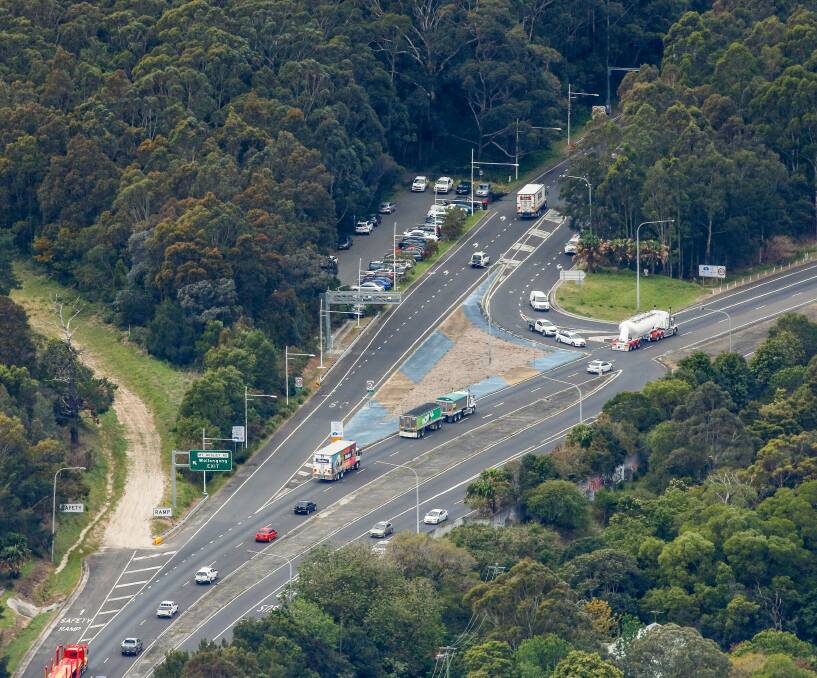 Pinch point: The location at the base of Mt Ousley where the NSW government is planning to build an interchange to separate cars and heavy vehicle traffic. Picture: Adam McLean 