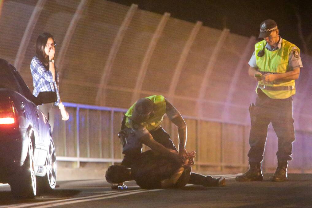 A police constable was hit by a car at a roadblock on Gipps Road at Gwynneville on Saturday night. Picture: Adam McLean