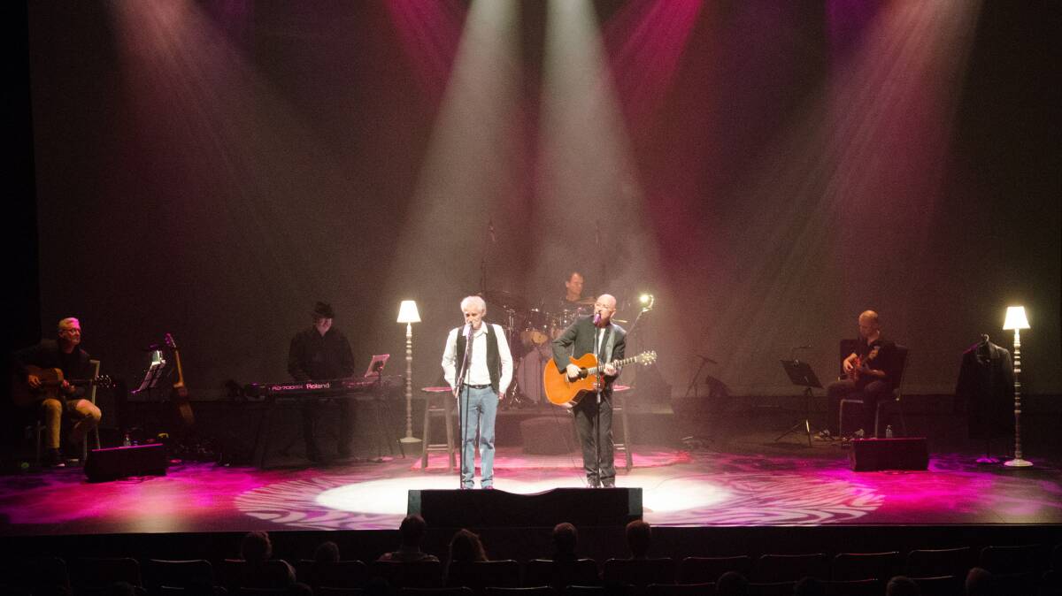 John Robertson and Mark Shelley perform in the Simon & Garfunkel theatre show at the Illawarra Performing Arts Centre on Saturday.