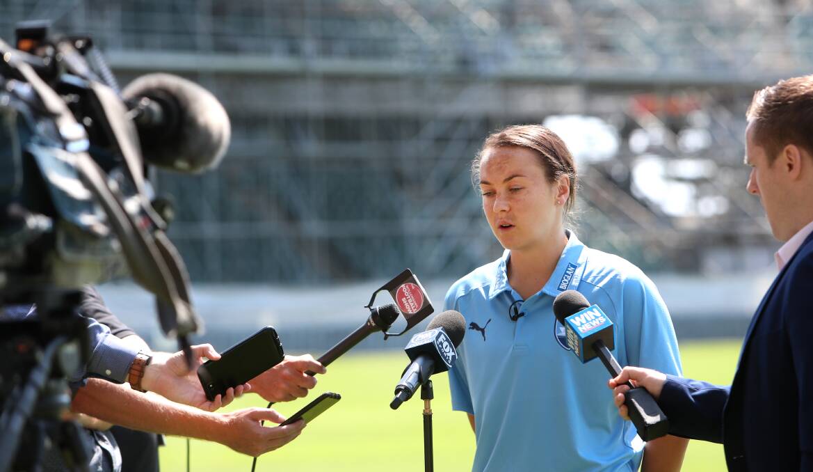 Caitlin Foord fronts the media ahead of Sydney FC's clash with Melbourne City in Wollongong in January 2019. Picture: Sylvia Liber