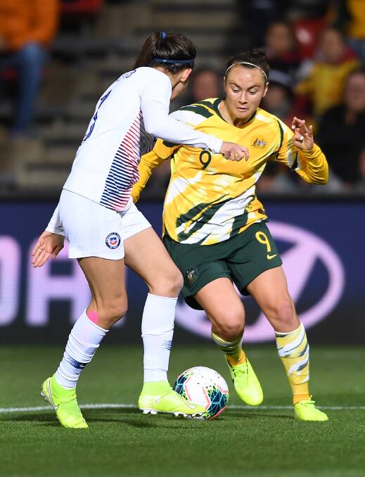 IN CONTROL: Caitlin Foord in Matildas colours. Picture: Mark Brake/Getty Images