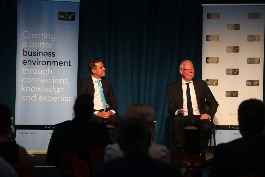 Discuss: Keira Labor MP Ryan Park (left) and Kiama Liberal MP Gareth Ward debated issues and outlined their parties' policies at an election forum. Picture: Sylvia Liber