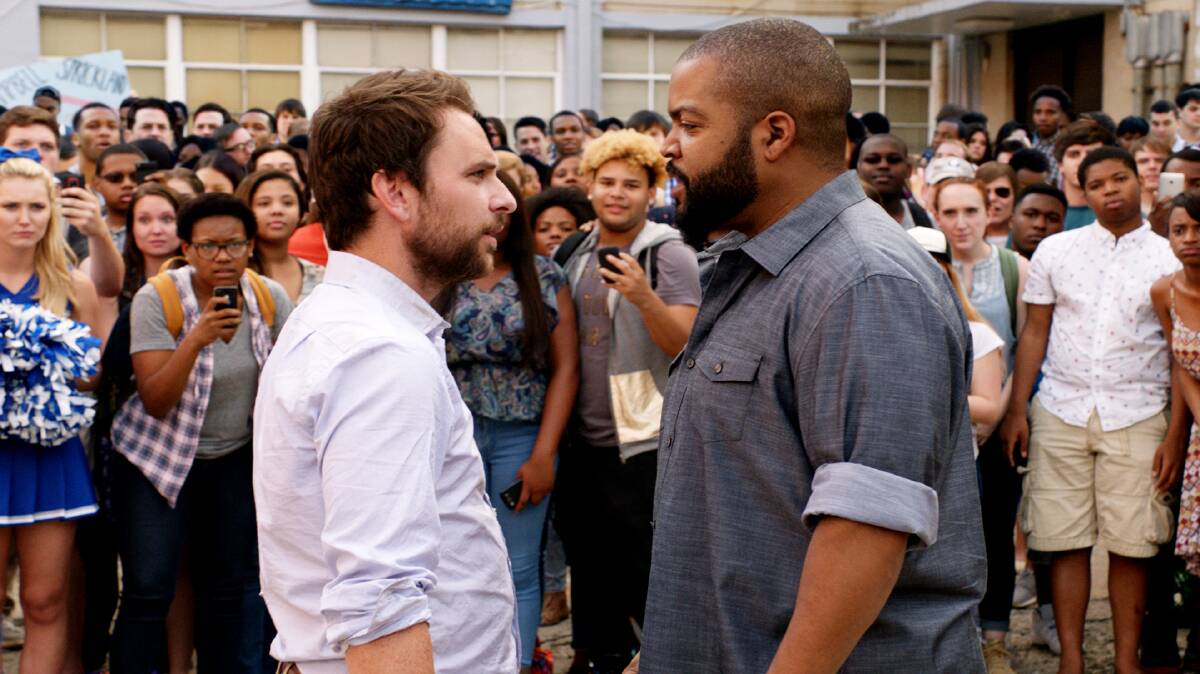 Facing off: Charlie Day plays Andy Campbell and Ice Cube plays Strickland in Fist Fight, rated MA15+ and in cinemas now. Keep an eye out for the NWA reference.