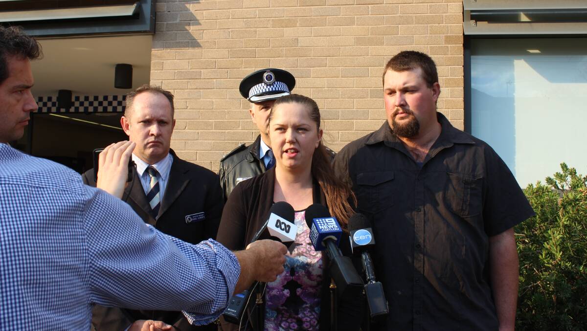 Rachael Taylor, the niece of murdered man Scott Hammond, addressed media outside Narellan Police Station earlier today. Picture: Ashleigh Tullis