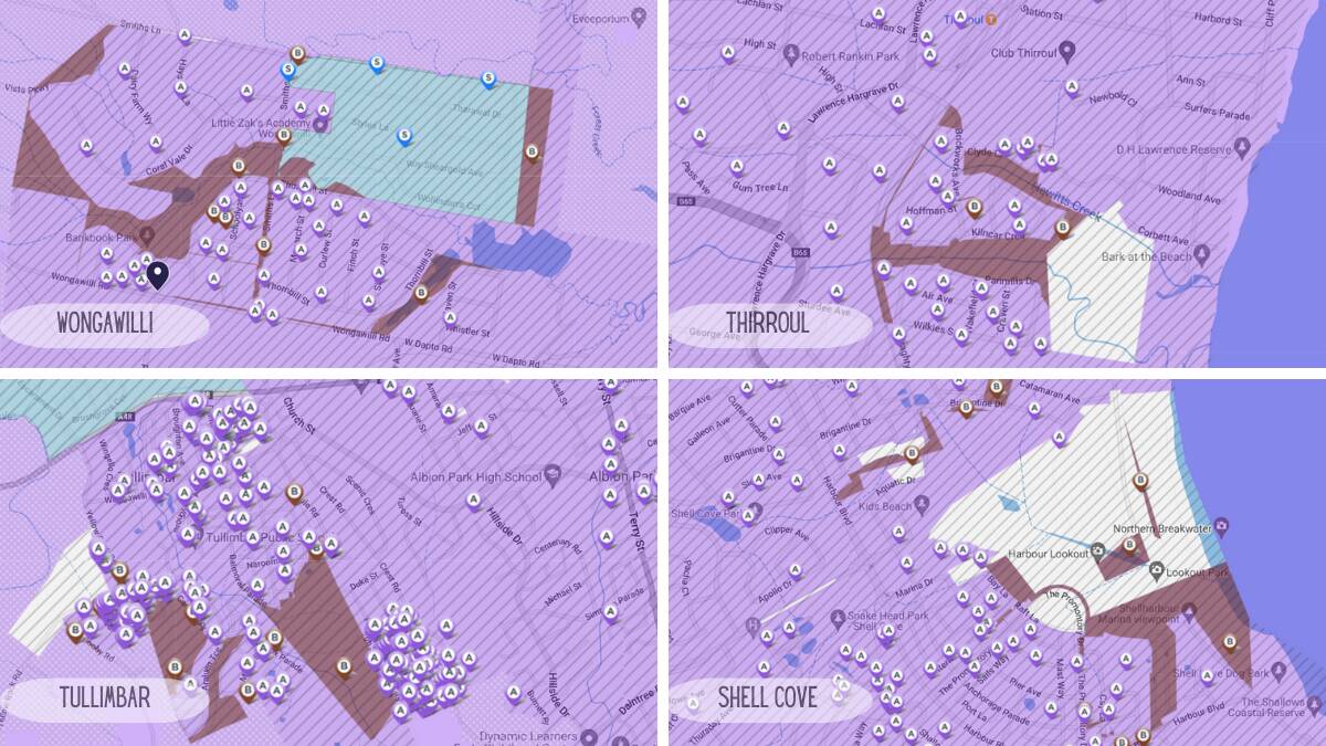 The state of play across just a handful of Illawarra suburbs. Screenshots via NBN Map.
