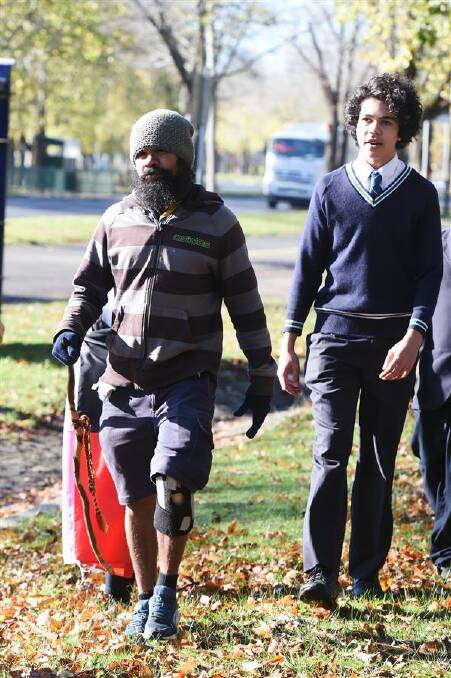 Clinton Pryor arrives in Ballarat after walking from Perth Picture: Kate Healy. 