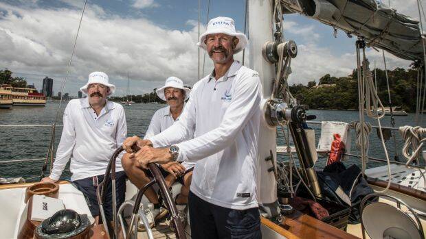 Restored to former glory: From left, co-owner and skipper of Kialoa II, Keith Broughton, crew member Dallas Kilponen and fellow co-owner, Paddy Broughton. Photo: Jessica Hromas
