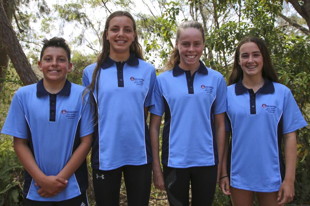 Promising future: Caleb Sharman, Jade van Duin, Chelsea Jones and Dayle Air attended a junior development camp in Sydney. Picture: SLSNSW