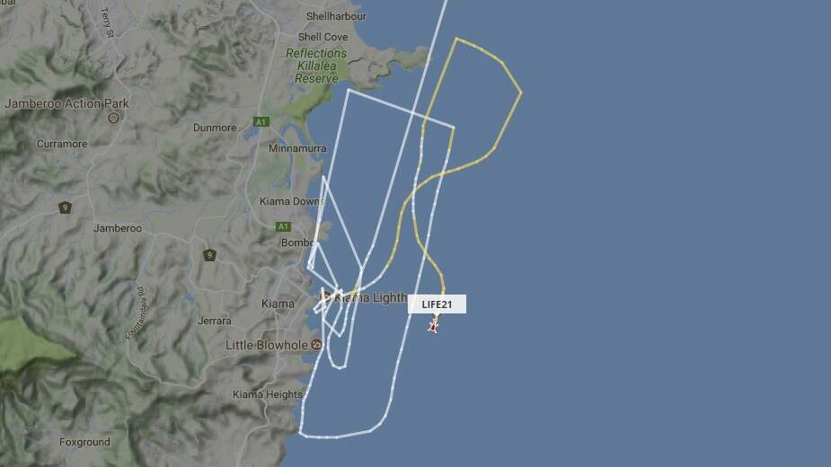Westpac Rescue Helicopter 21's route map according to Flight Radar.