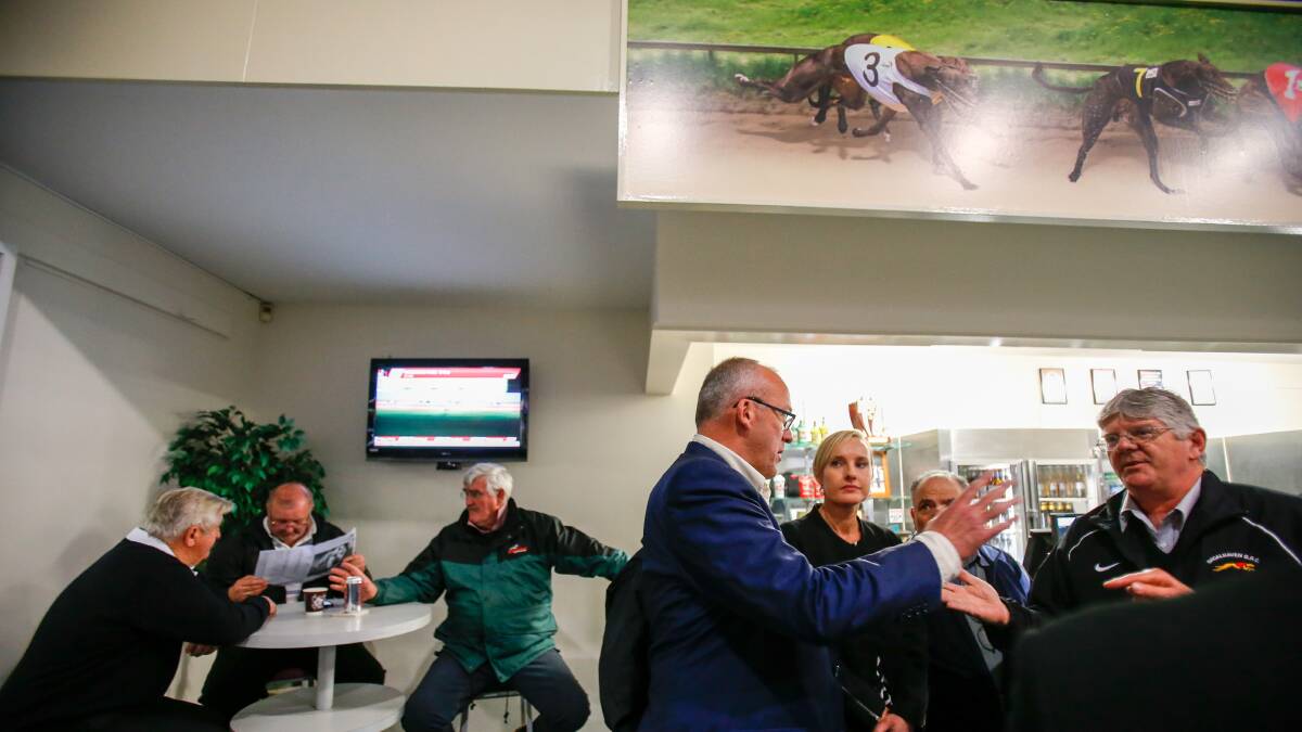 NSW Labor Leader Luke Foley visiting the Dapto greyhound track to talk to people affected by the State Government's decision to shut down the greyhound racing industry. Picture: Adam McLean